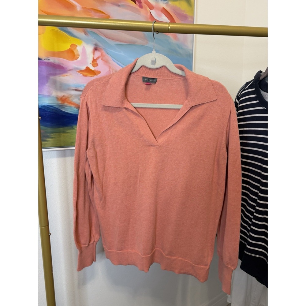 Vince Camuto Women's Long-Sleeve Pullover Sweater V Neck Collared Small